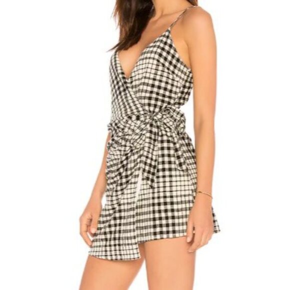 Free People Nodia Black & White Gingham Wrap Dress 2 Spring Summer Beach - Picture 3 of 15